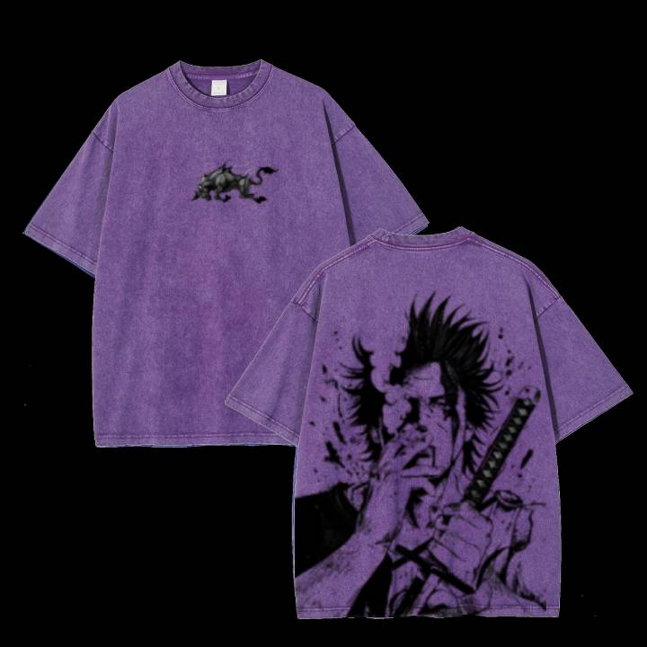 Yami Sukehiro x Black Bulls Black Clover Anime Double Printed Vintage Washed Tee Unisex T-shirt