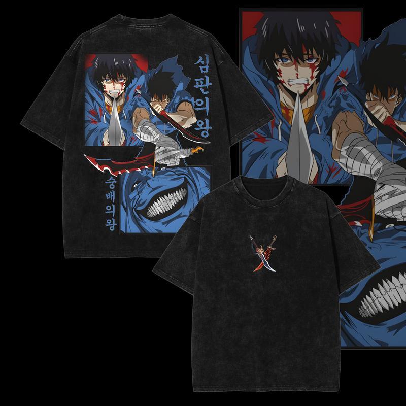 Sung Jin Woo - Solo Leveling Camiseta Unisex Estampada con Efecto Desgastado