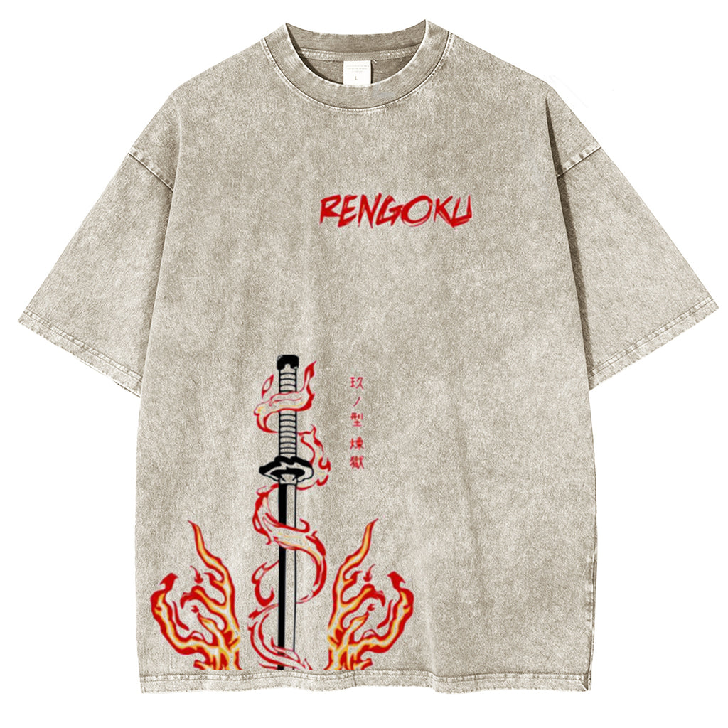 Camiseta lavada unisex de Rengoku Demon Slayer Anime