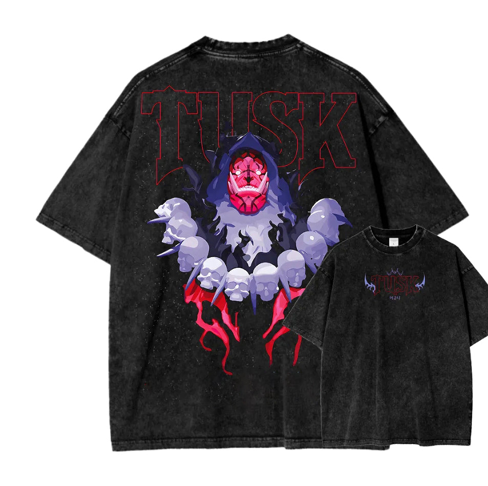 Camiseta Unisex Lavada con Estampado de Colmillo