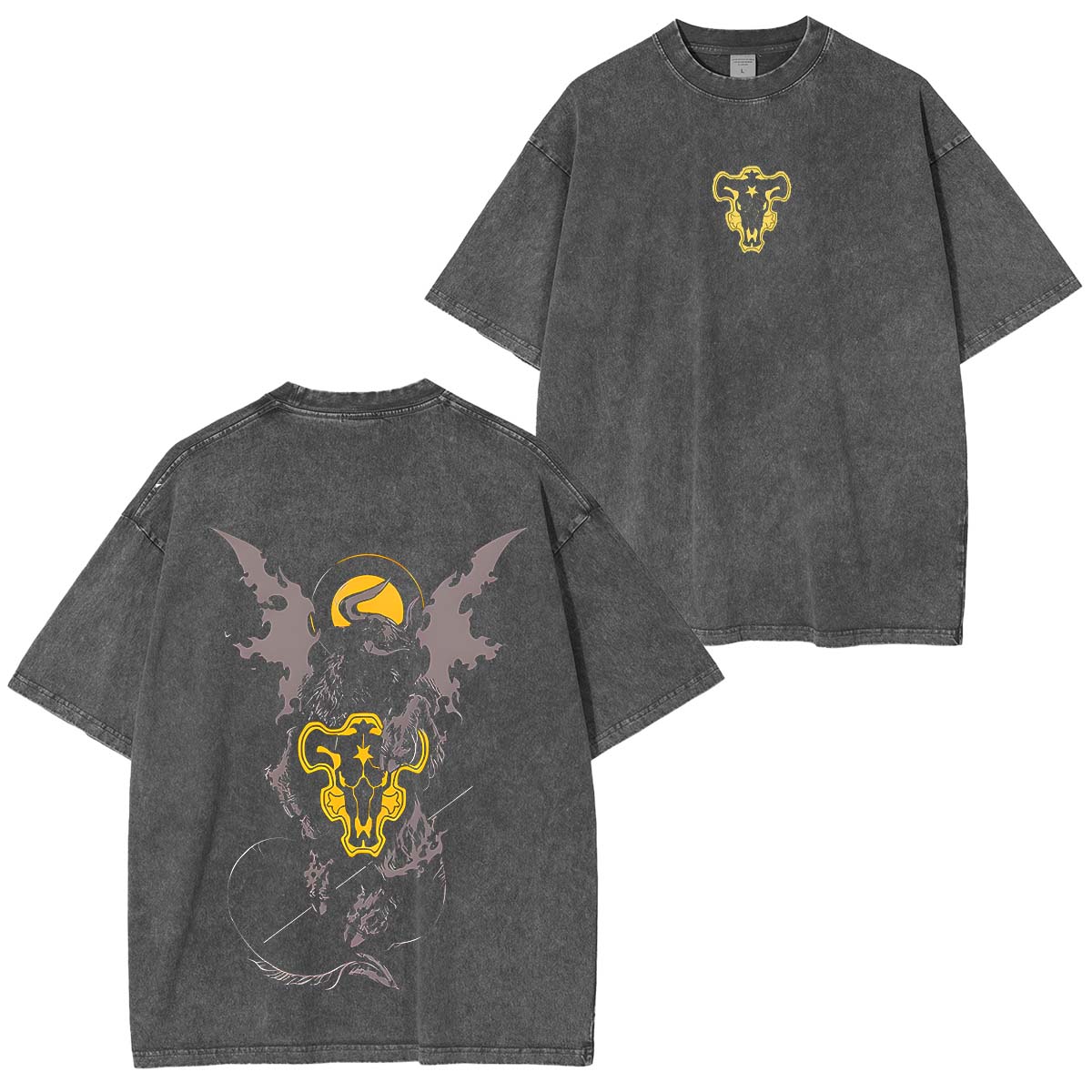 T-shirt délavé vintage double imprimé anime Black Clover