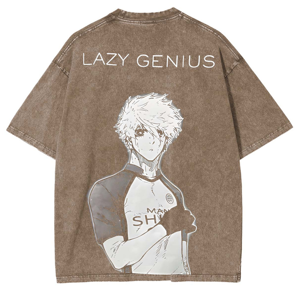 T-shirt lavé imprimé double Anime Blue Lock StrikerT-shirt lavé imprimé double Anime Striker