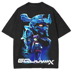 Limited Edition MS GUNDAM GQUUUUUUX Anime Double Printed Lightweight Acid Washed Tee