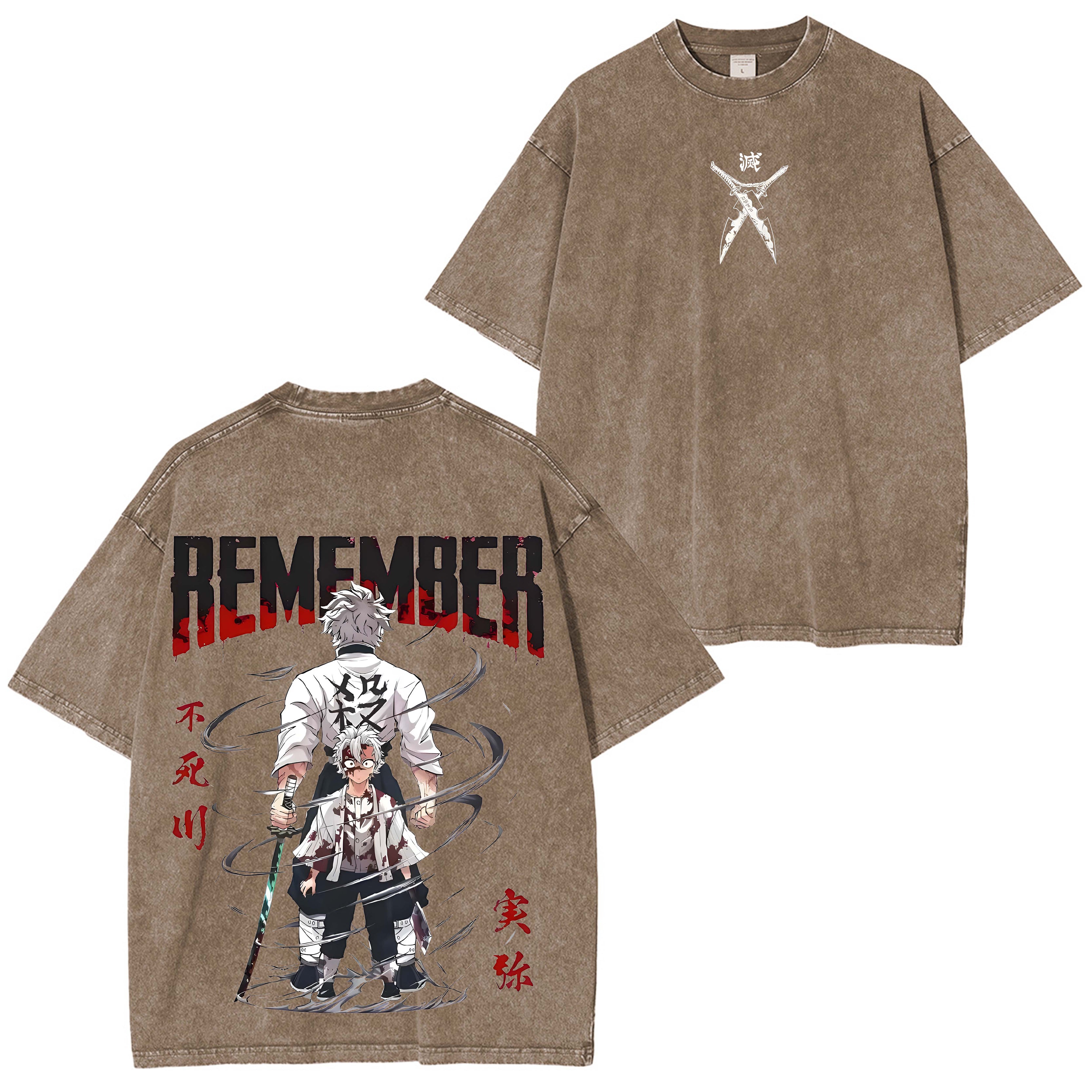 Camisetas lavadas de anime manga de Shinazugawa Sanemi 8.8 de edición limitada