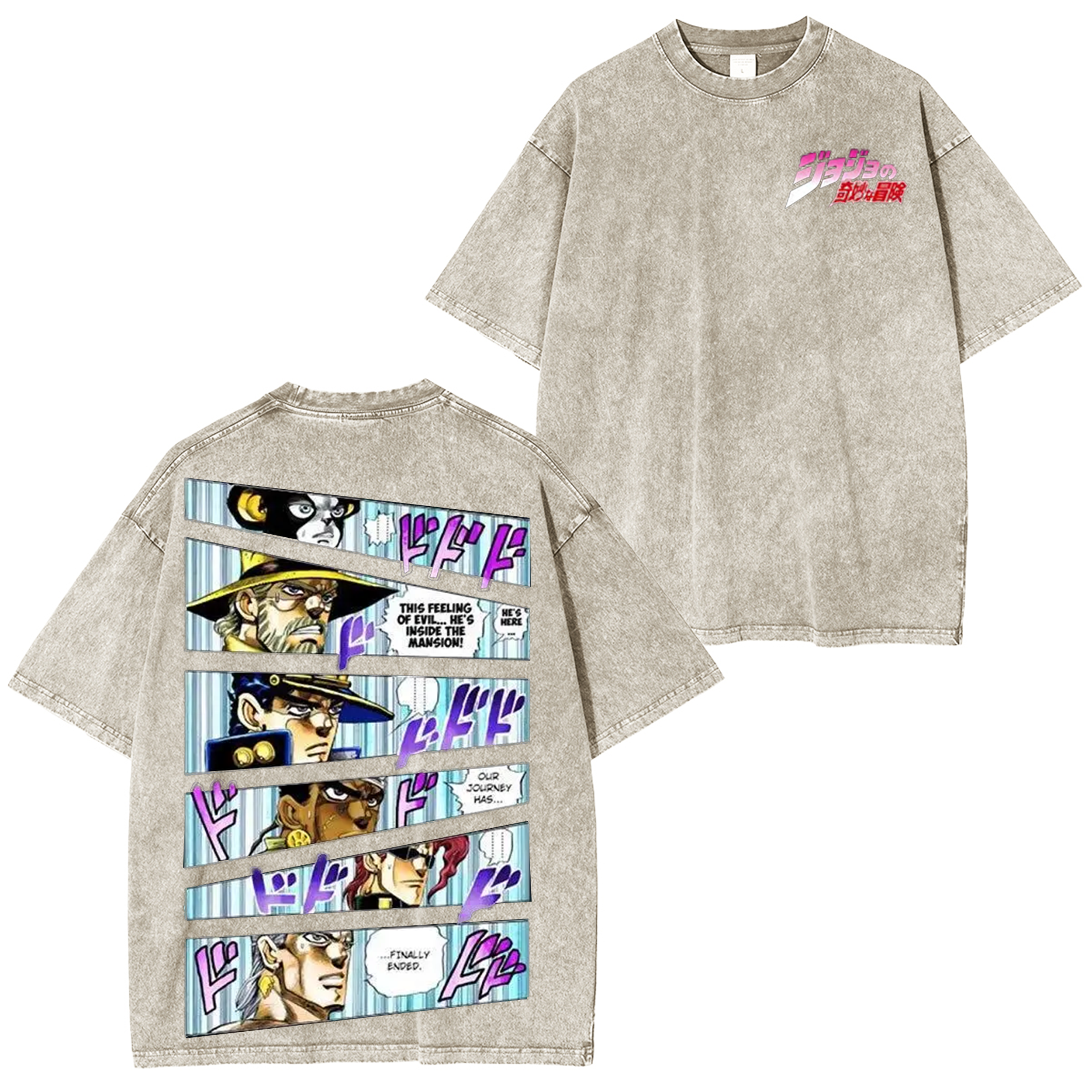 Camiseta vintage unisex lavada de anime japonés JoJo's Bizarre Adventure