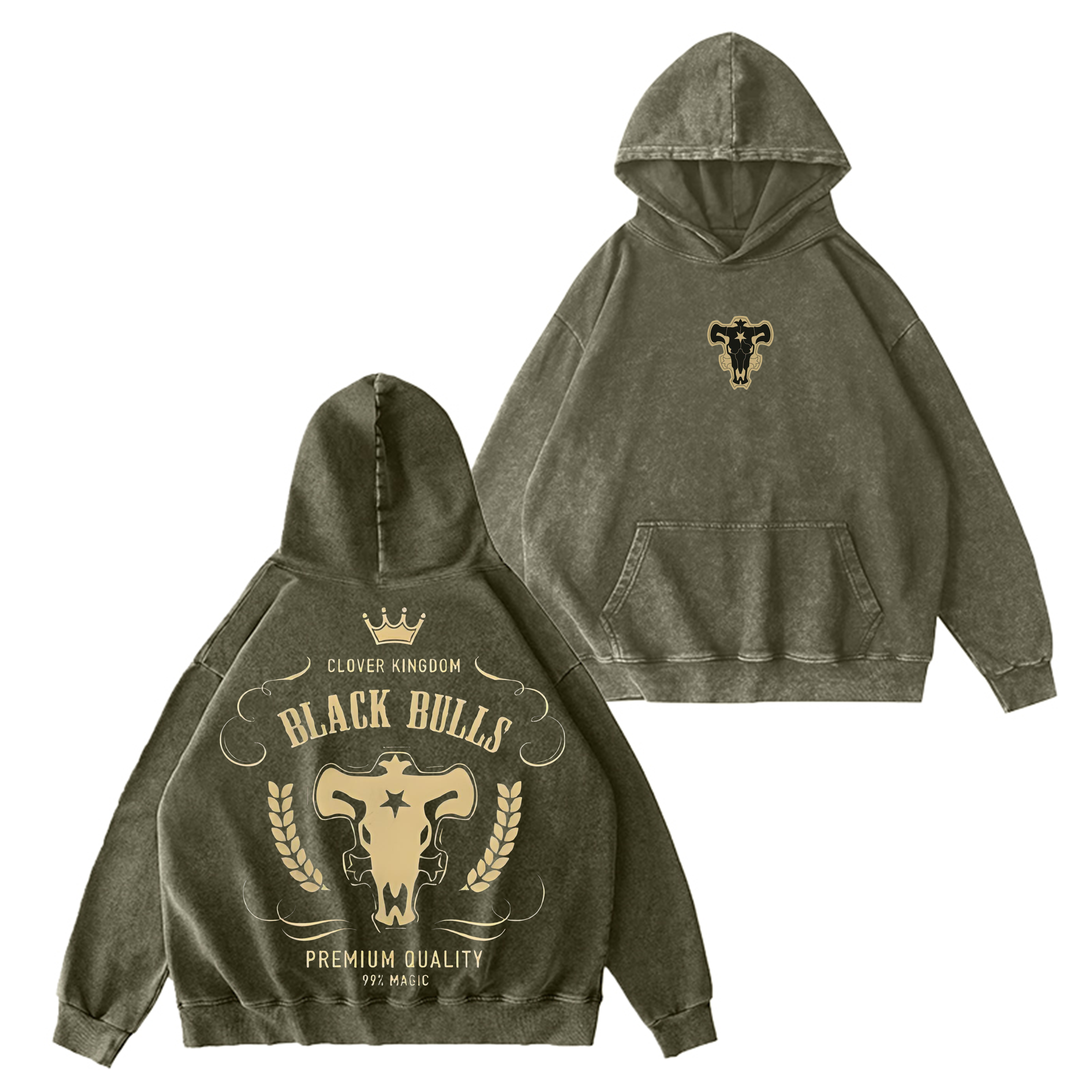 Sudadera con Capucha Lavada Vintage Black Bulls Black Clover