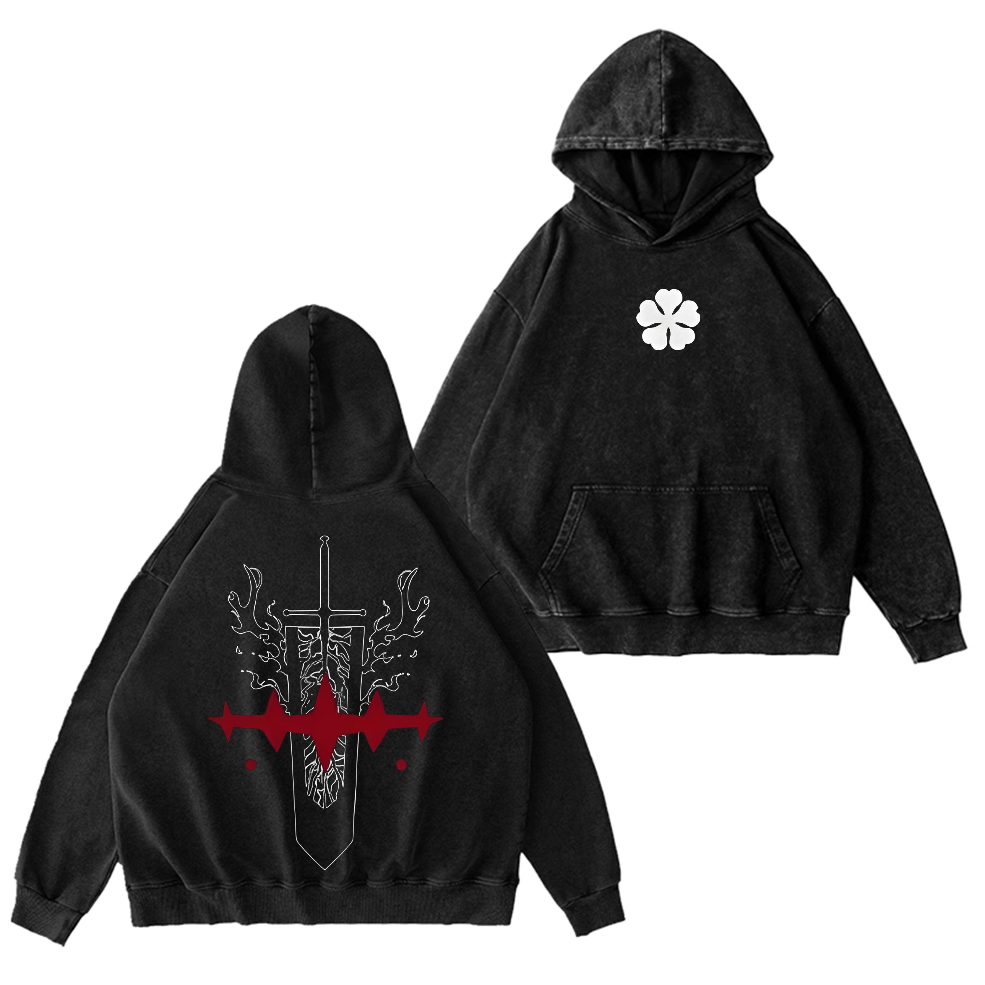 Sweat à capuche délavé Devils Black Clover Vintage