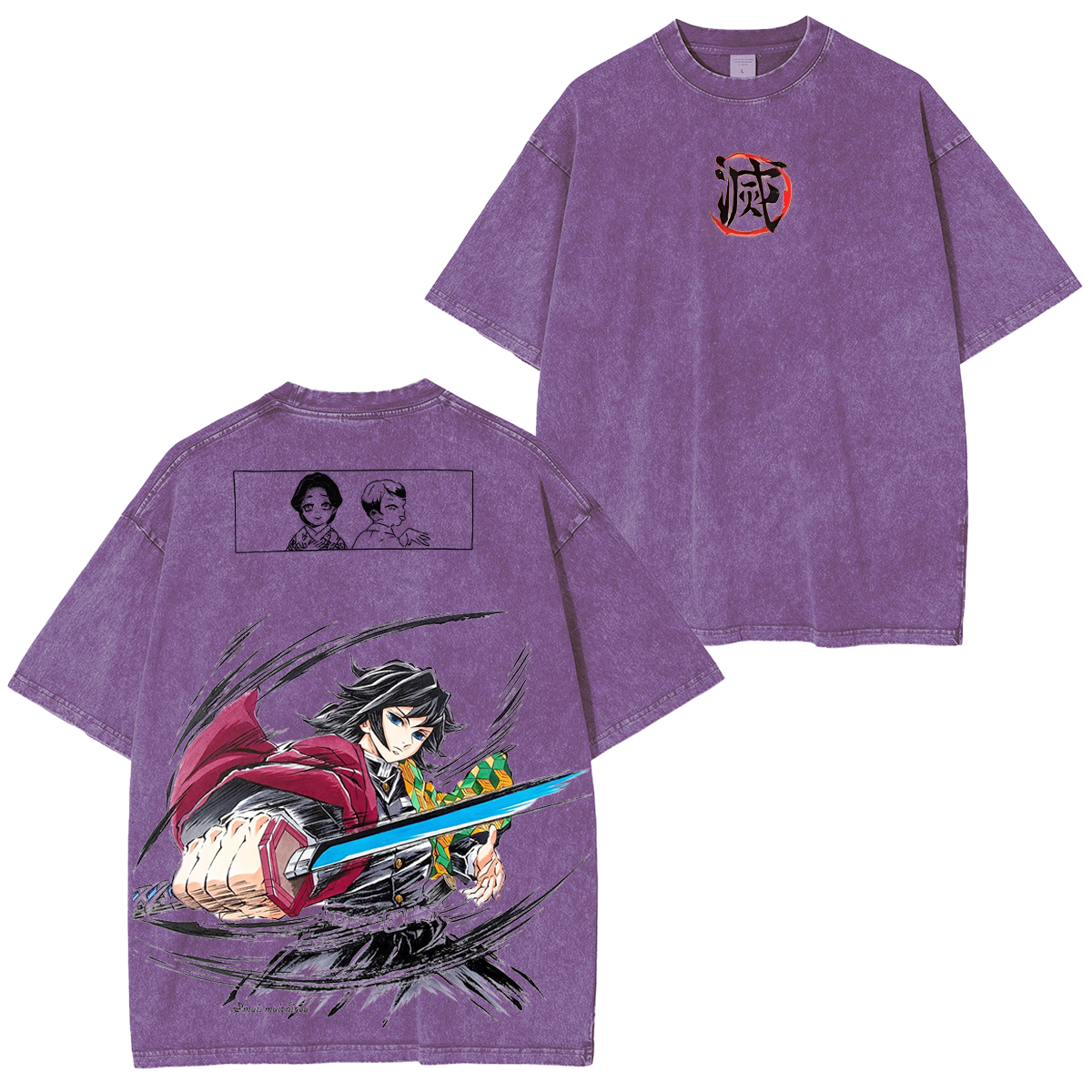 T-shirt délavé unisexe Giyu Tomioka-Demon Slayer