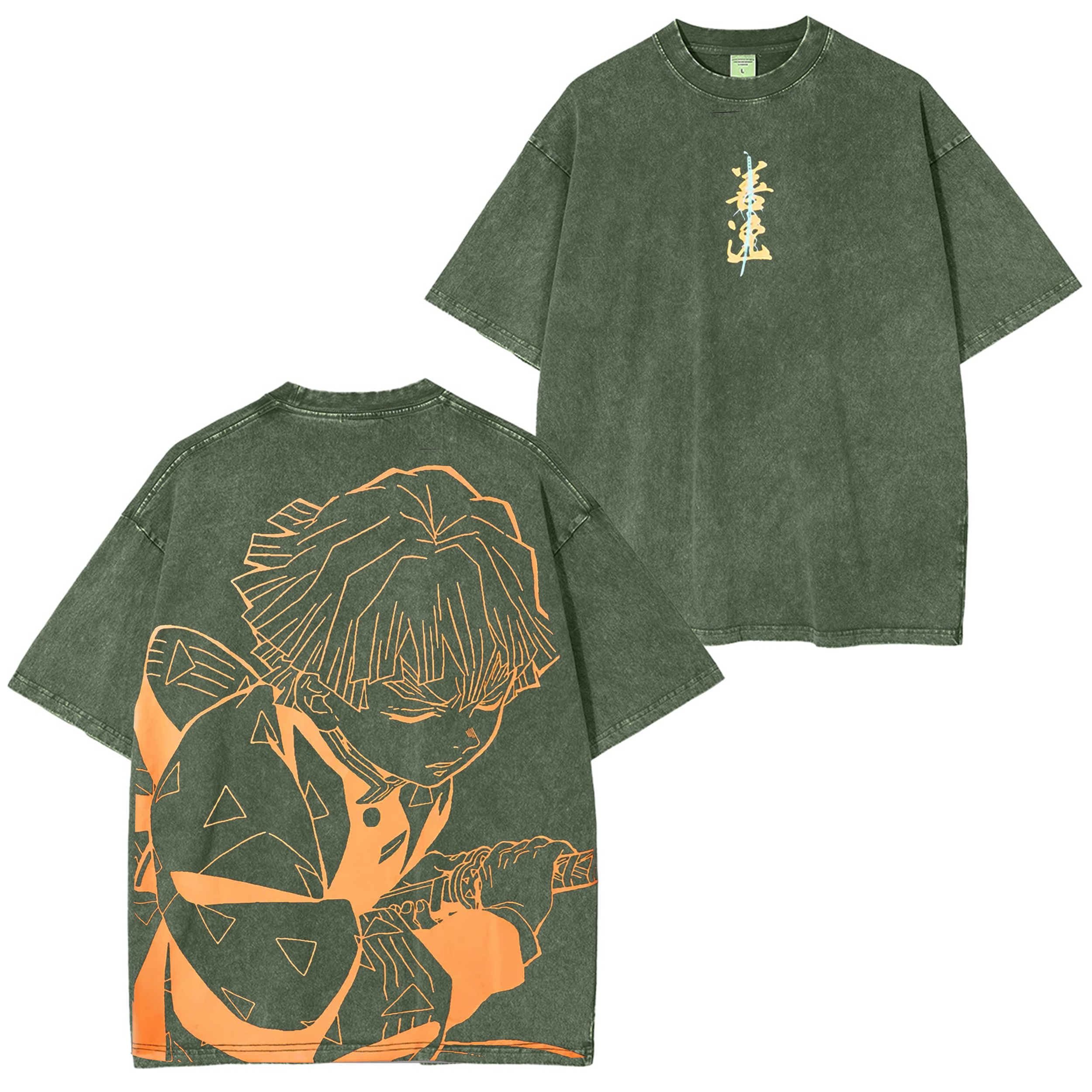 T-shirts Coton Délavé Anime Demon Slayer Tendance