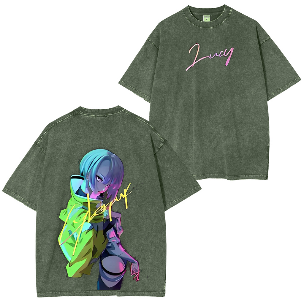 Camiseta unisex lavada Lucy Cyberpunk