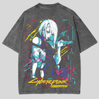 T-shirt léger unisexe délavé à l'acide Lucy Neoncore Edgerunners édition limitée rétro