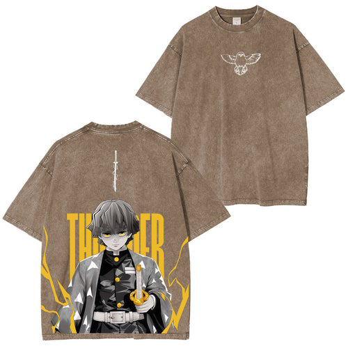 T-shirt unisexe délavé Zenitsu Anime