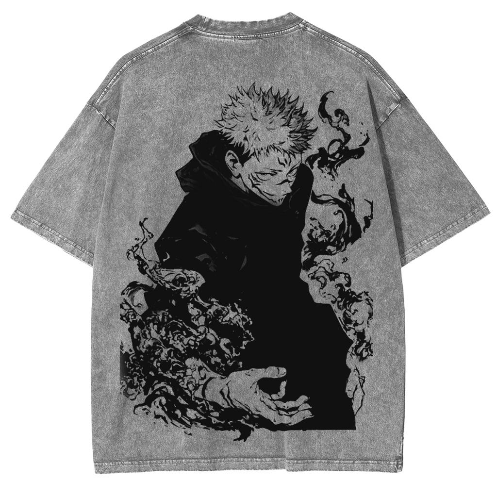 Jujutsu Kaisen Anime Acid Washed Oversize T-Shirt Yuji Itadori Anime Tee Gift For Him