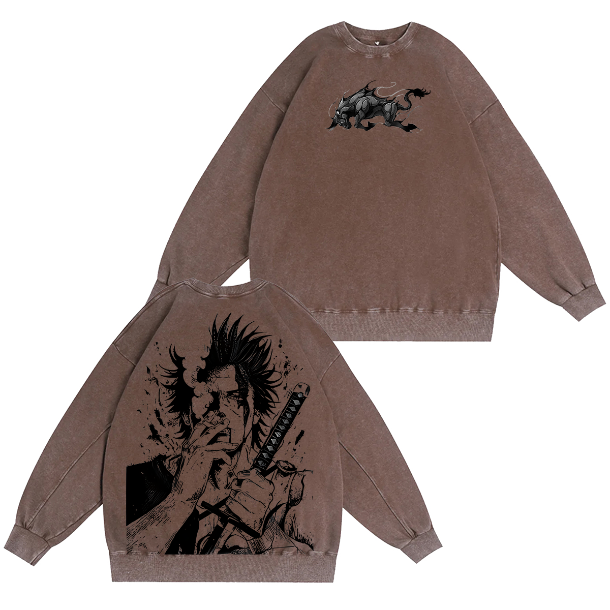 Sudadera unisex vintage lavada con estampado doble de Yami Sukehiro x Black Bulls del anime Black Clover