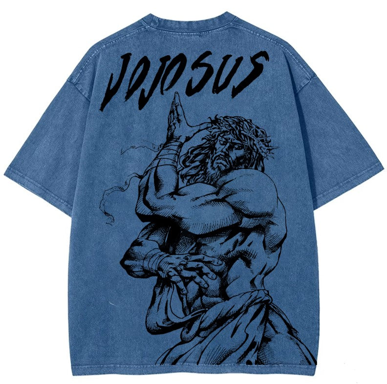 JOJO SUS Camiseta vintage de manga corta de Jojo's Bizarre Adventure con doble estampado