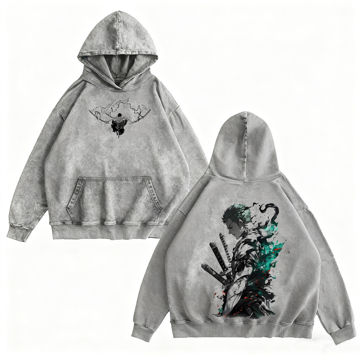 Camiseta/Sudadera/Sudadera con capucha vintage lavada de Roronoa Zoro de One Piece Anime