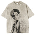 Camiseta unisex Akaza Demon Slayer vintage lavada