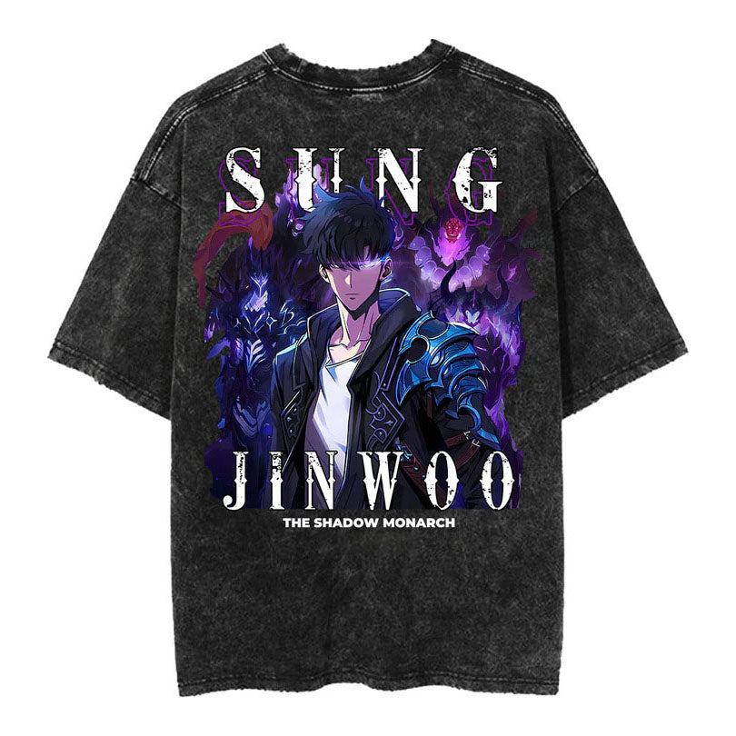 T-shirt unisexe délavé imprimé Sung Jin Woo Le Monarque des Ombres
