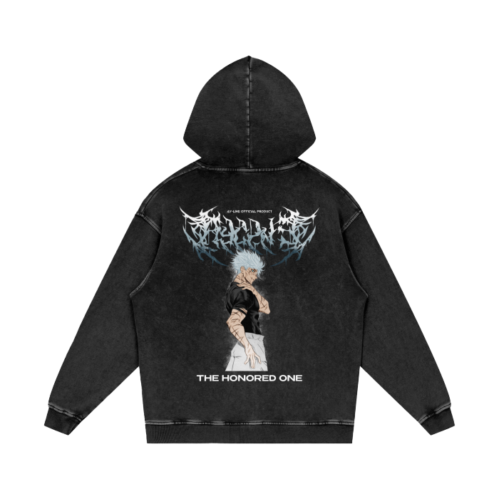 Le sweat à capuche streetwear métallisé « The Honored One » délavé