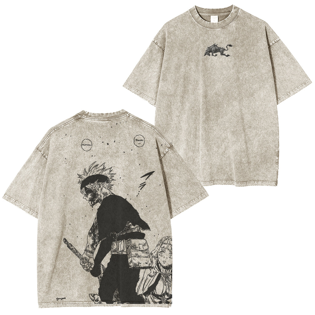 Asta x Black Bulls Black Clover Anime Double Printed Vintage Washed Tee Unisex