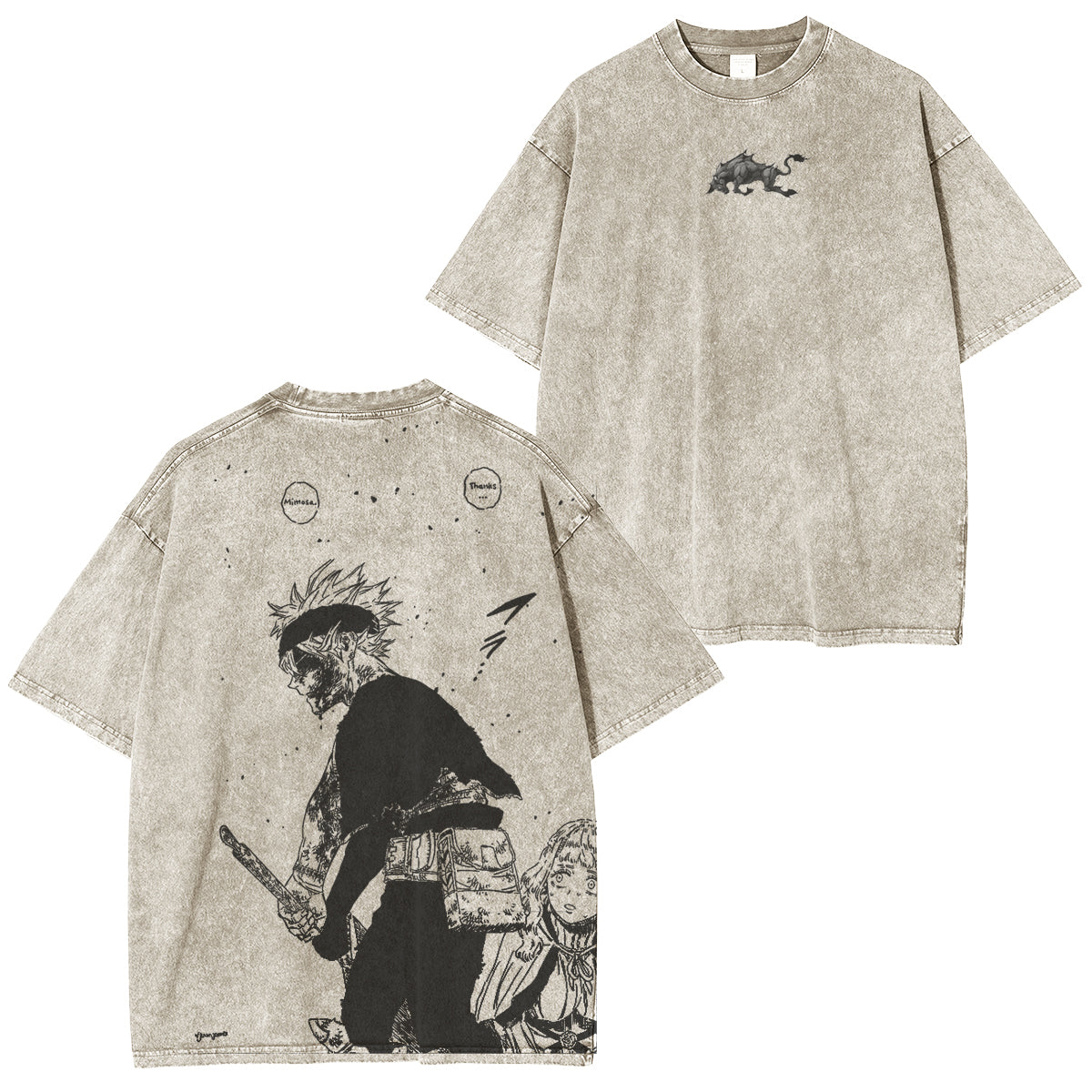 Asta x Black Bulls Black Clover Anime Double Printed Vintage Washed Tee Unisex