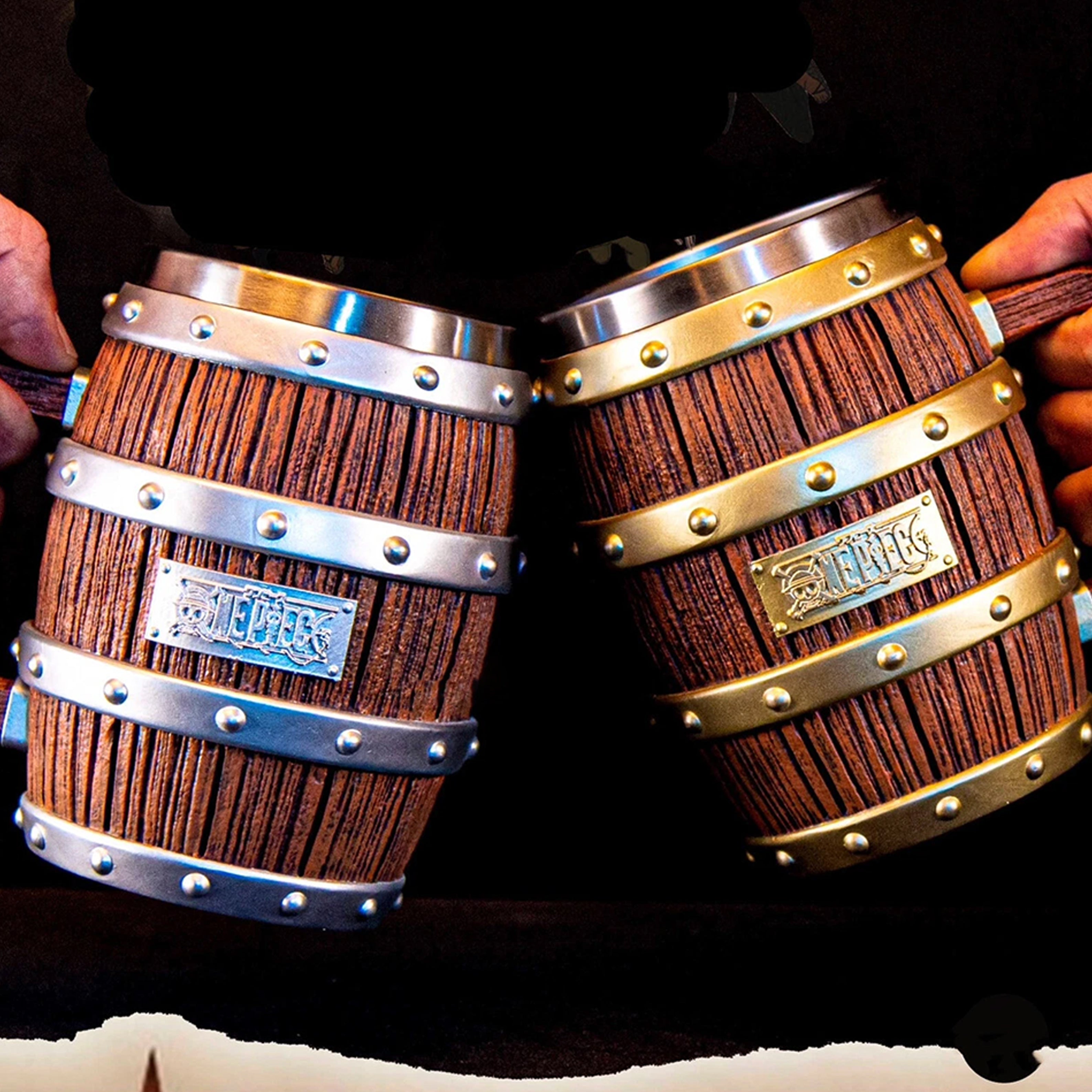 Anime Figure One Piece Wine Barrel Cup Ace Luffy Sabo Cheers Mug with Handle