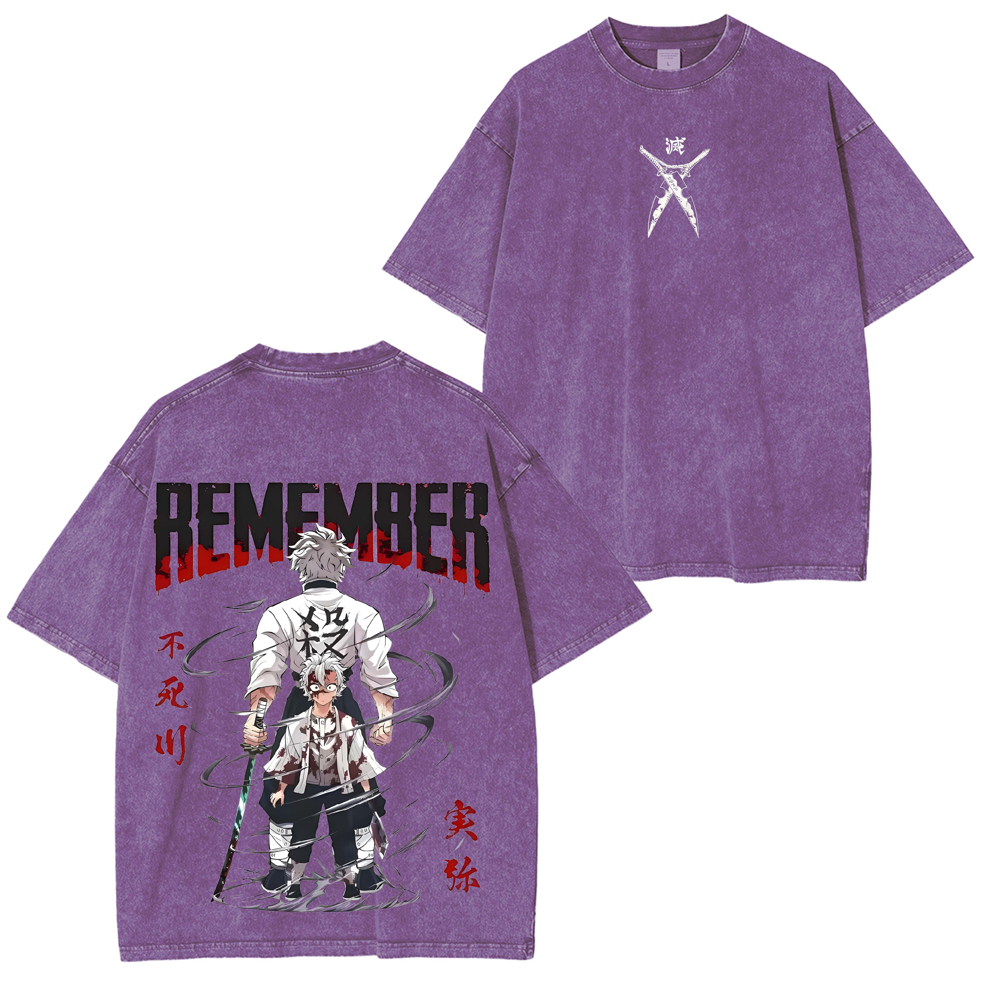 Camisetas lavadas de anime manga de Shinazugawa Sanemi 8.8 de edición limitada