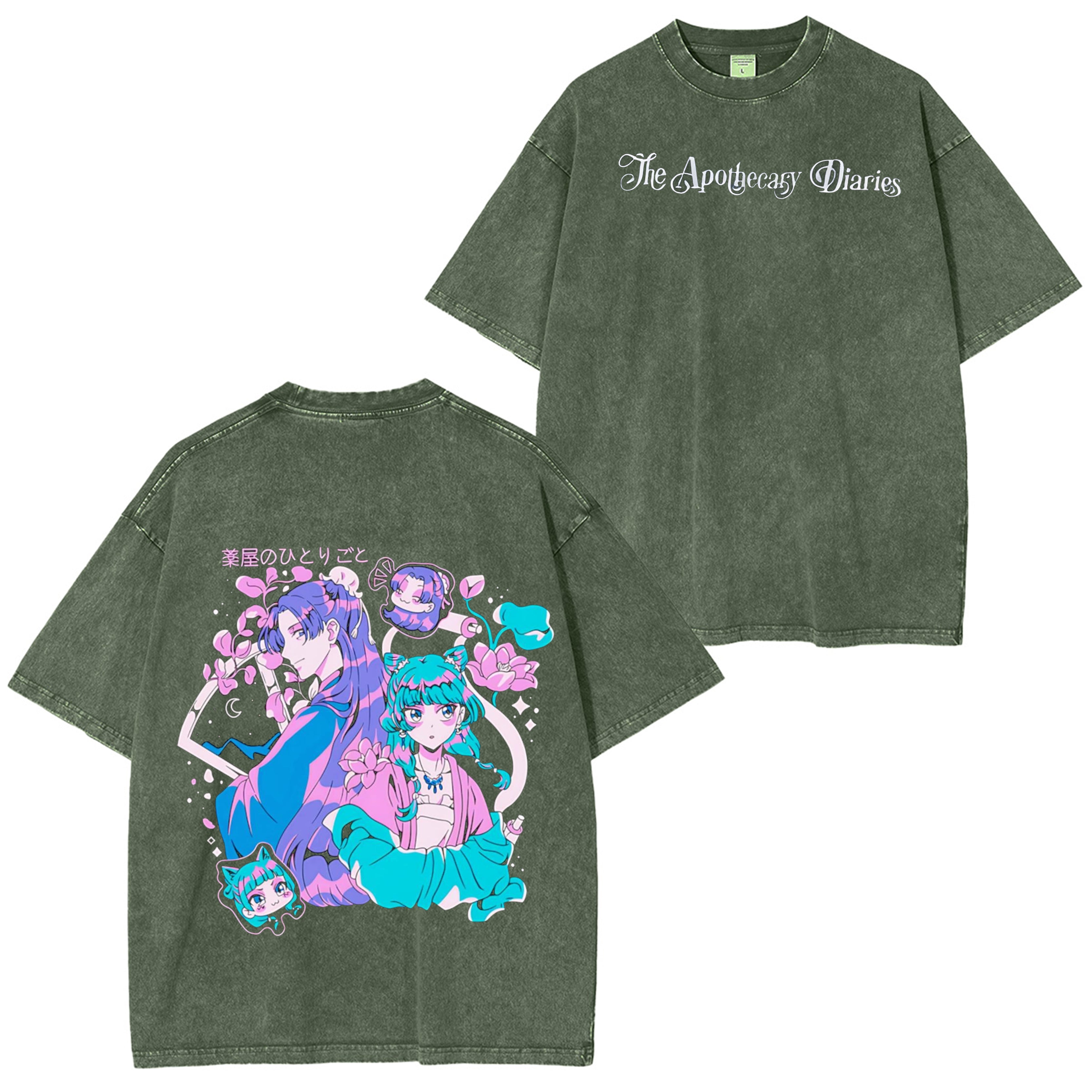 Kusuriya no Hitorigoto Camiseta Oversize Lavada Estilo Vintage