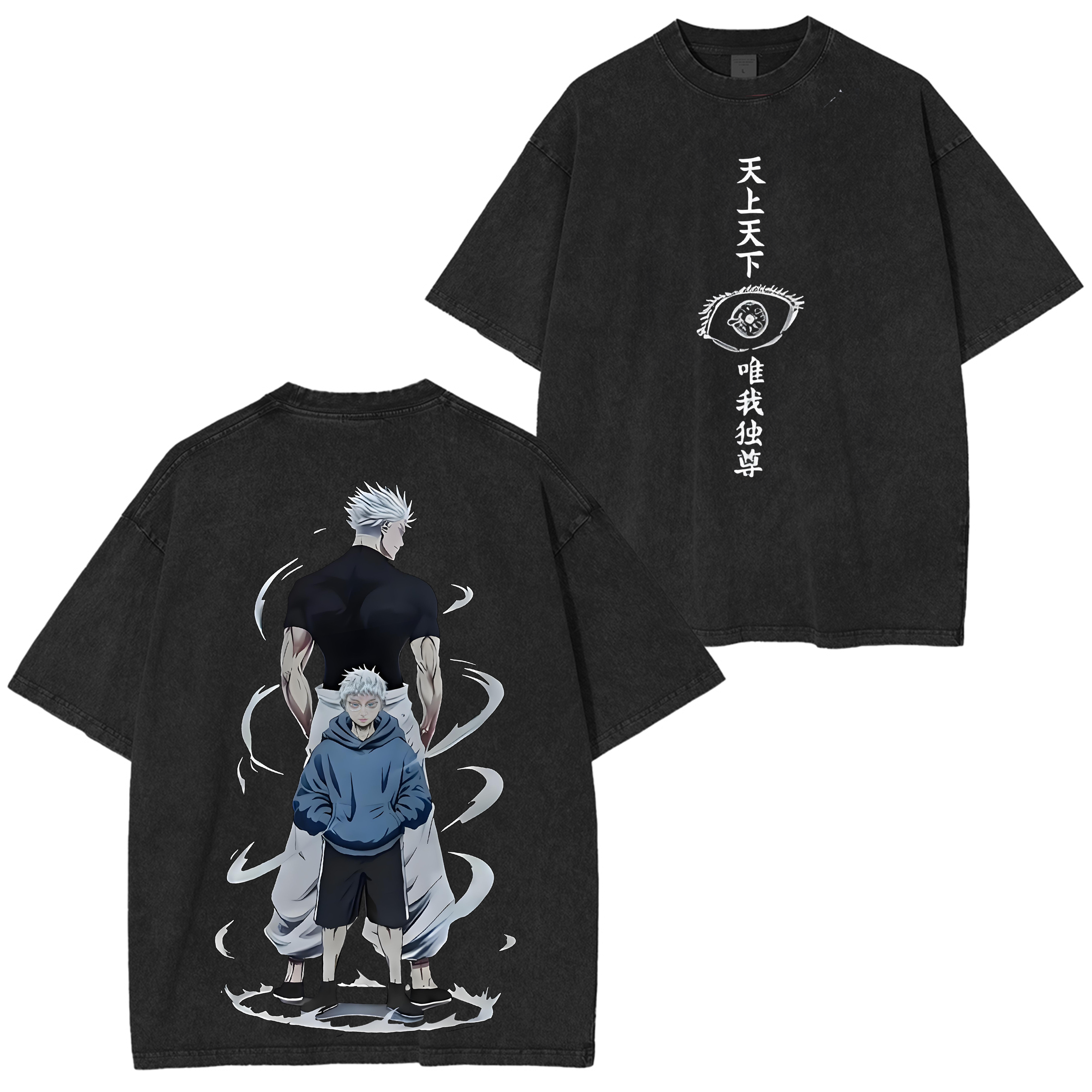 T-shirt lavé Gojo Satoru x Jujutsu Kaisen passé et présent imprimé double