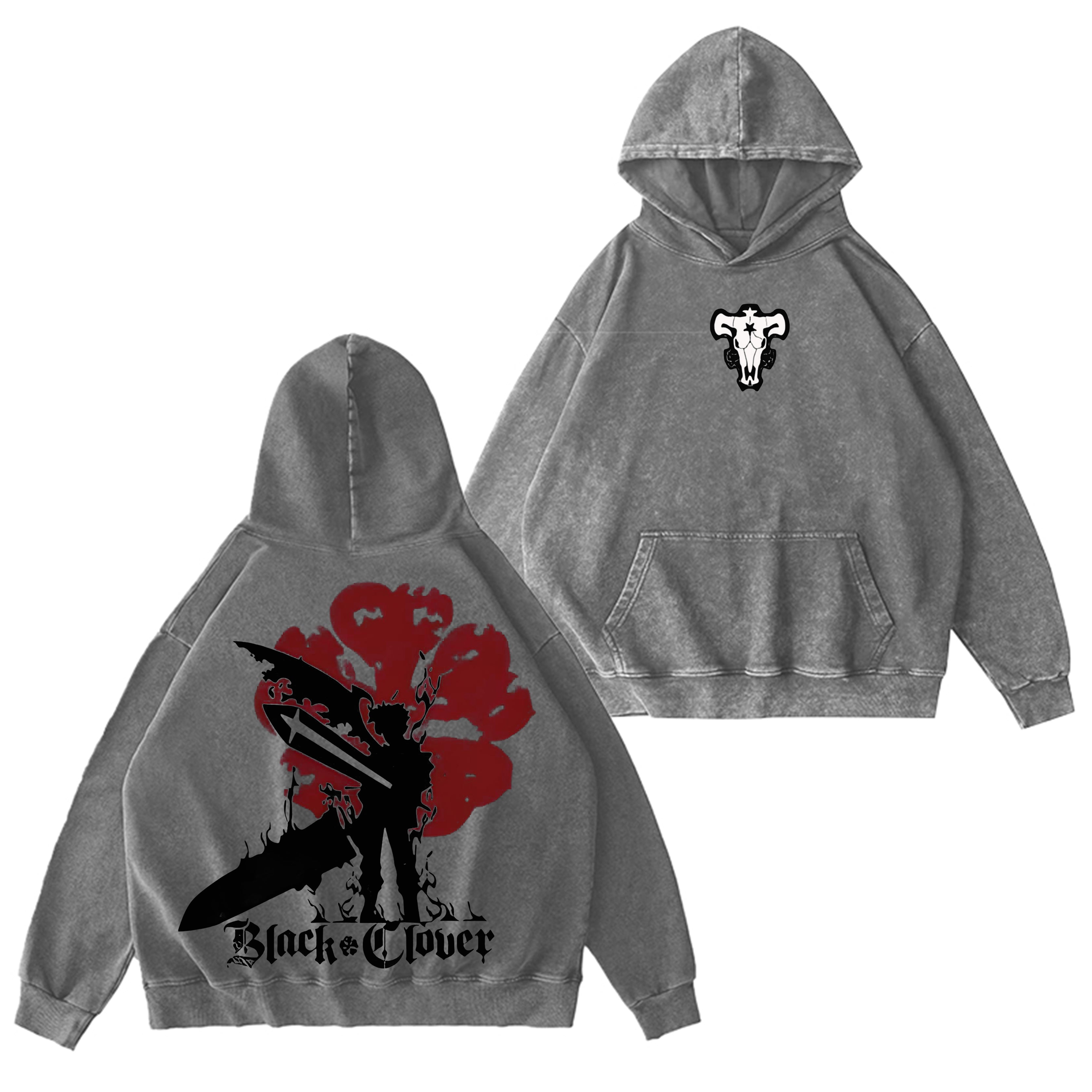Leveorch Black Clover Vintage Washed Hooded Sweatshirt