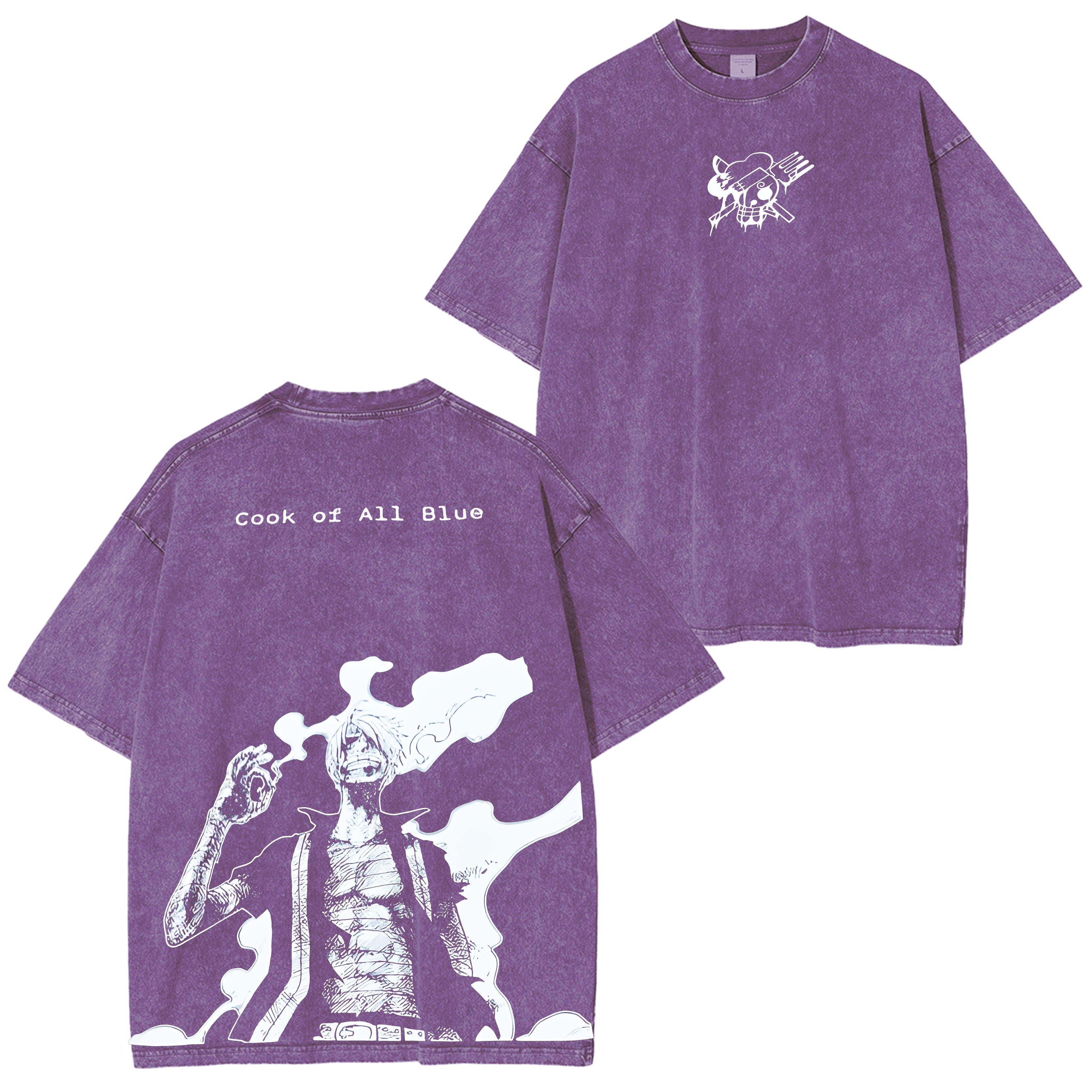 Camiseta lavada con doble estampado de anime "Sanji"
