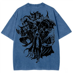 T-shirt en coton délavé animé Solo Leveling de Sung Jin Woo, édition limitée rétro