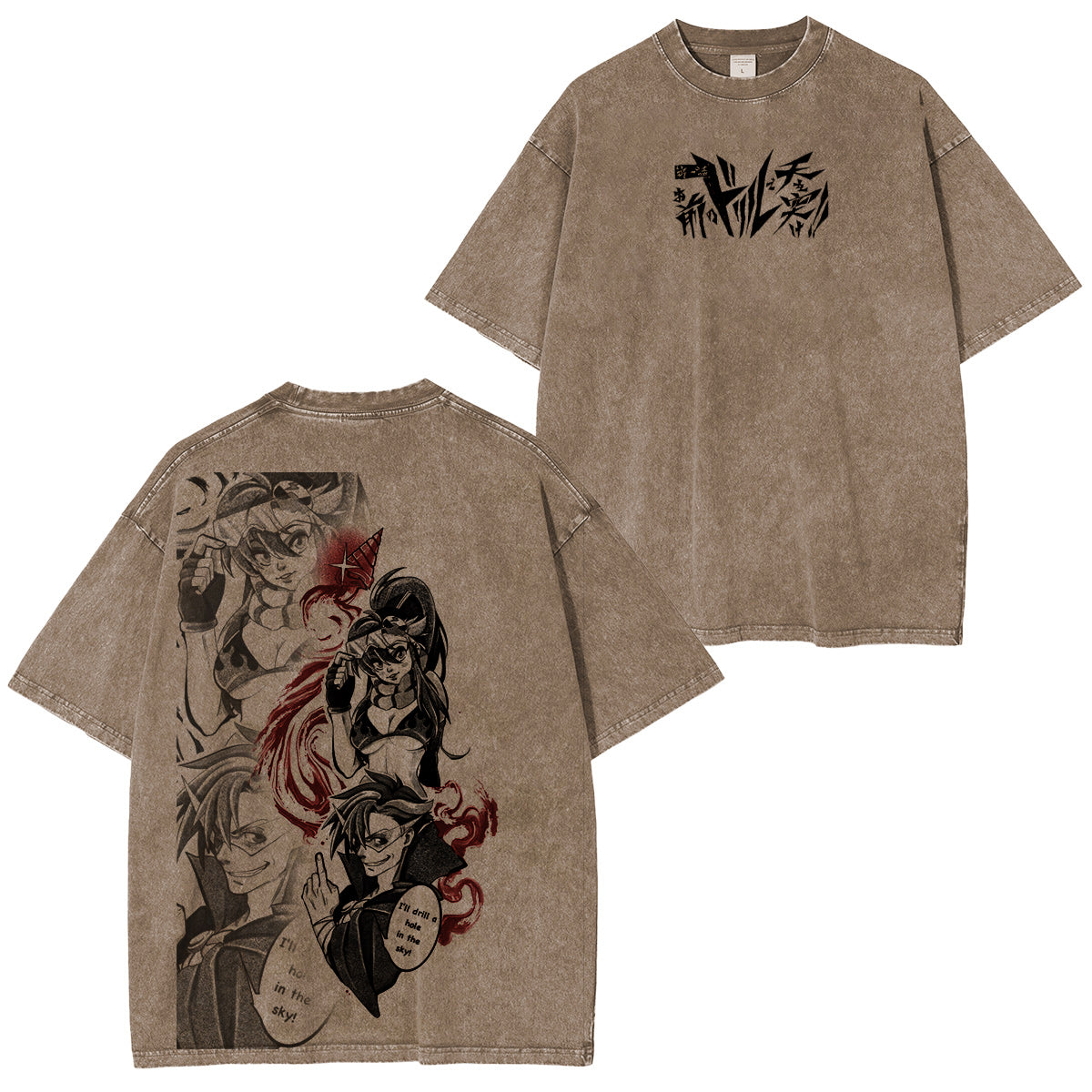 Camiseta/Sudadera/Sudadera con capucha Tengen Toppa Gurren Lagann con lavado vintage