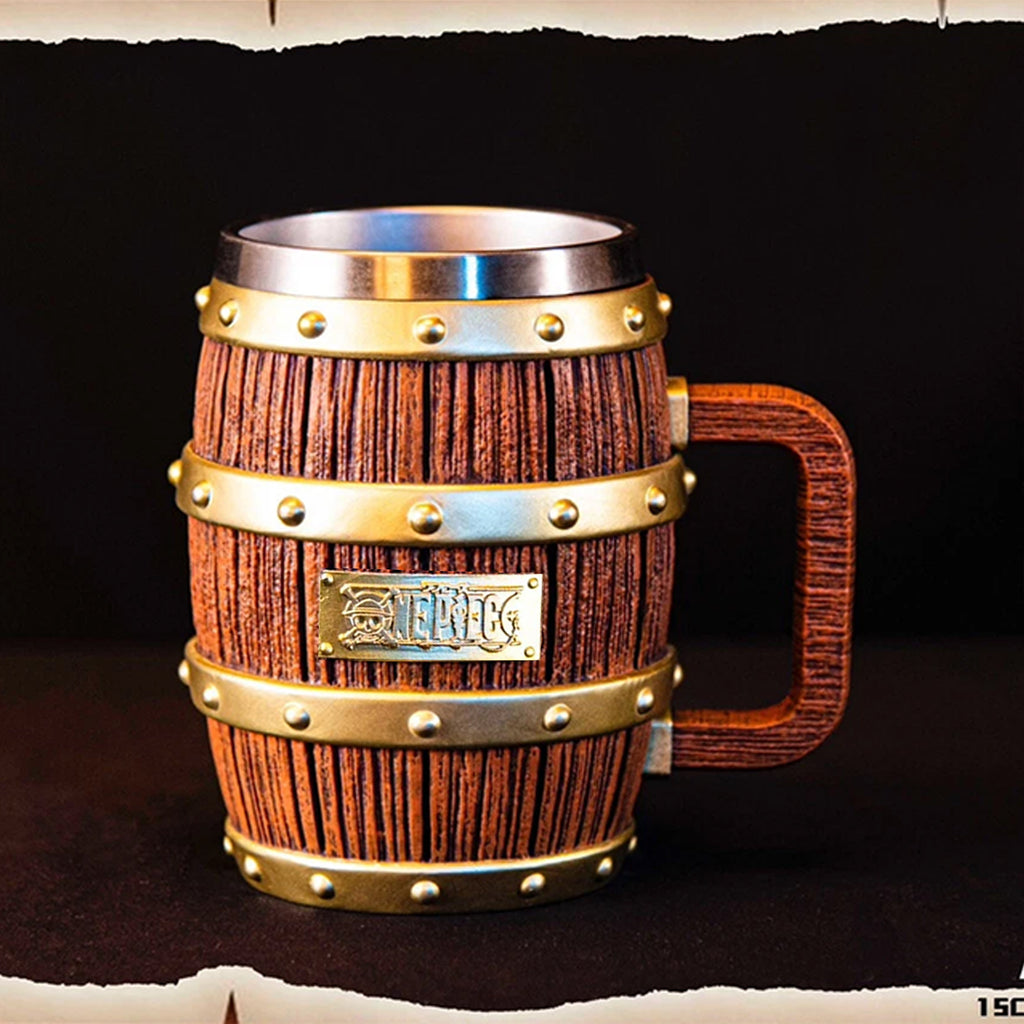 Anime Figure One Piece Wine Barrel Cup Ace Luffy Sabo Cheers Mug with Handle