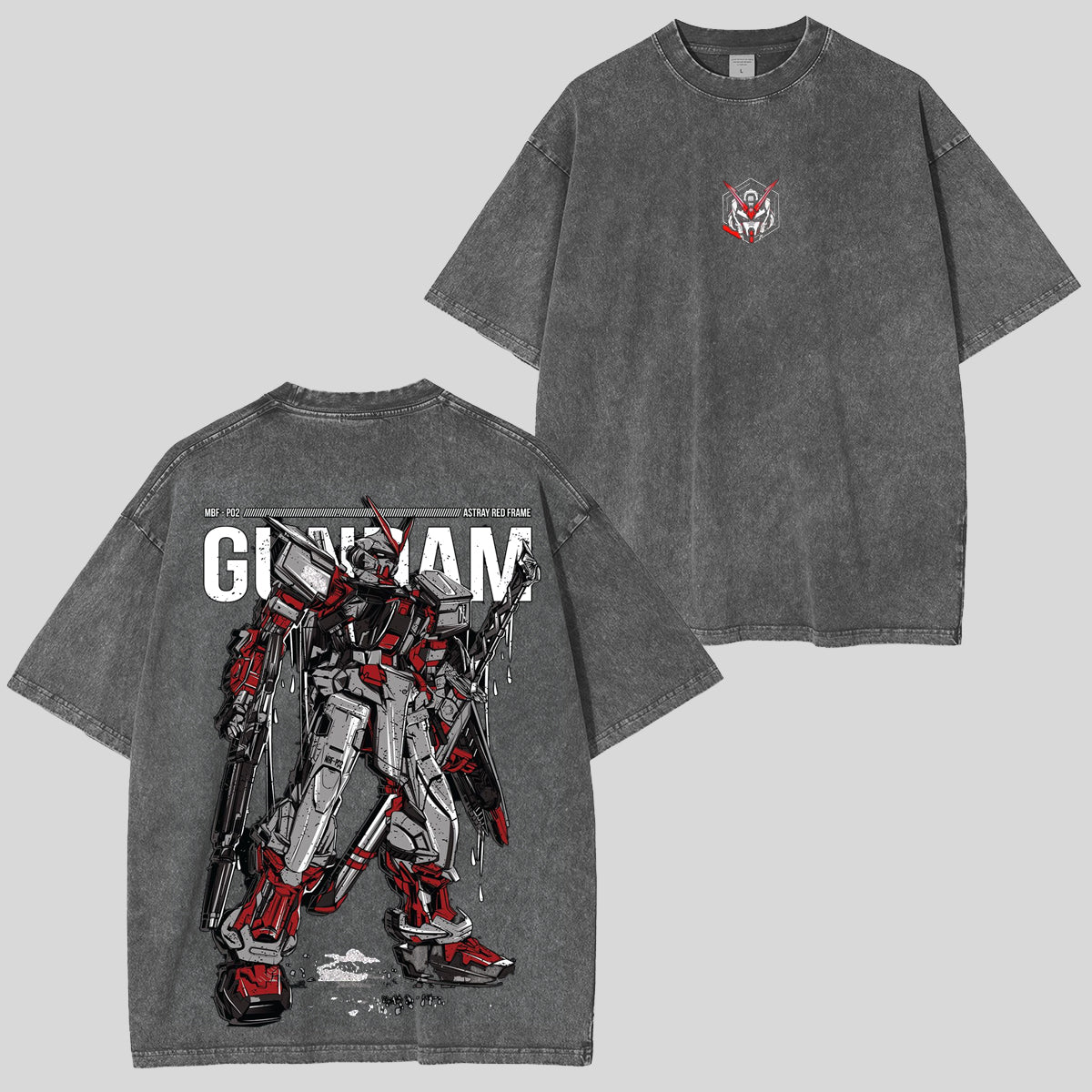 Camiseta Unisex Lavada Vintage Activa Gundam Astray Red Frame MBF P02 Estilo Urbano