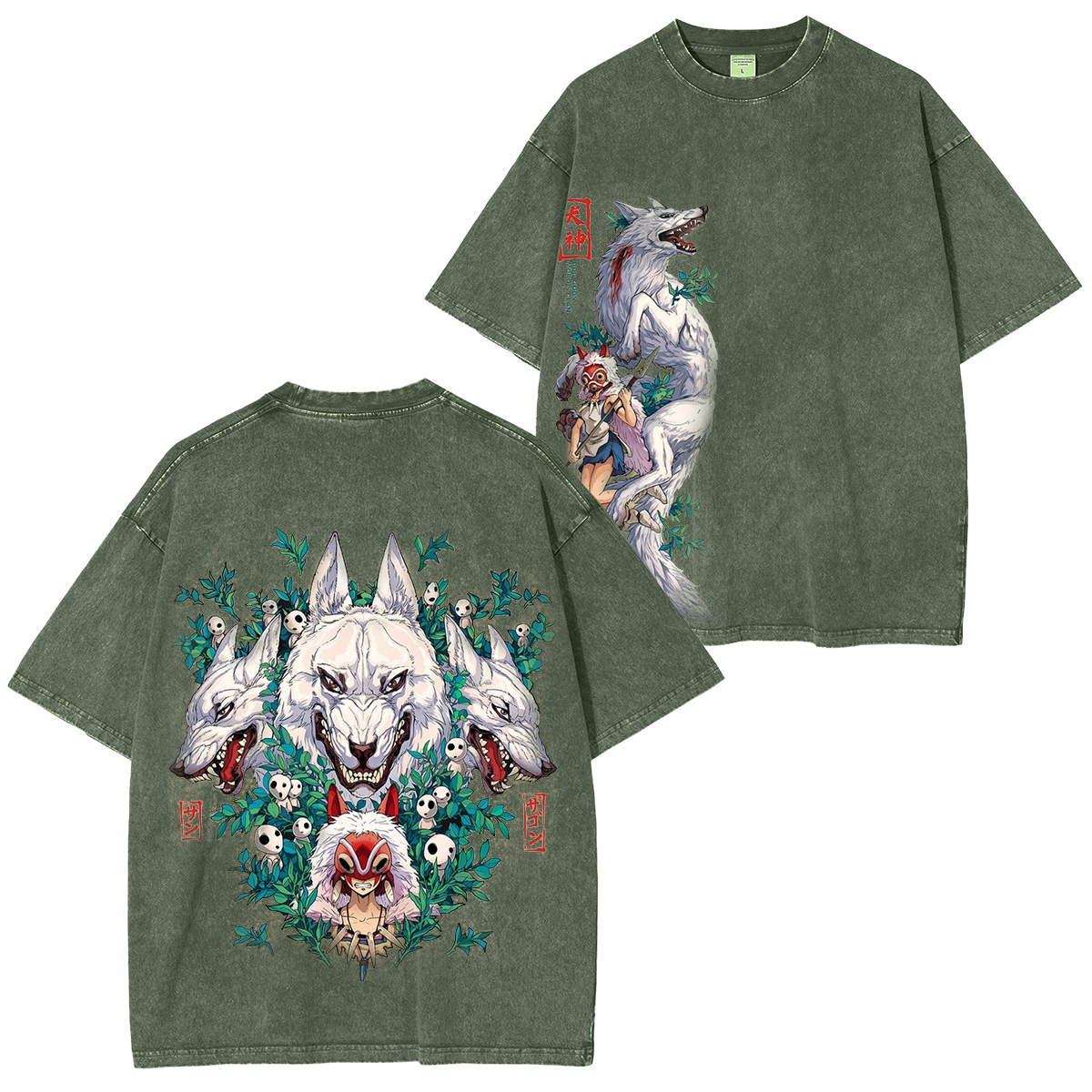 Camiseta/Sudadera/Sudadera con capucha lavada estilo vintage de Mononoke Hime