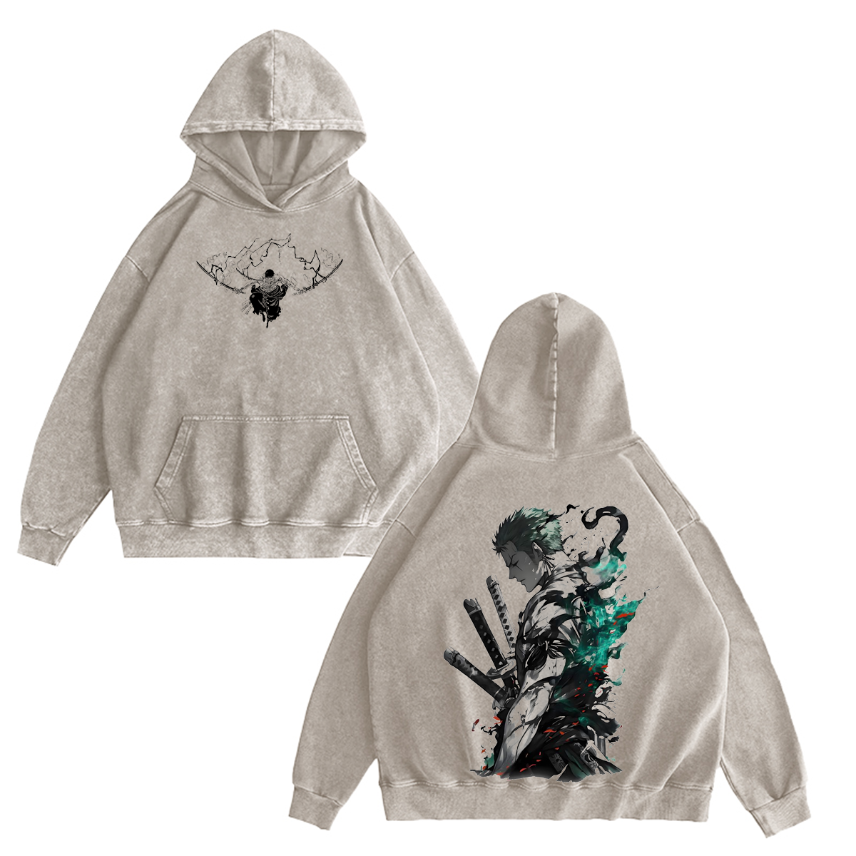 Camiseta/Sudadera/Sudadera con capucha vintage lavada de Roronoa Zoro de One Piece Anime