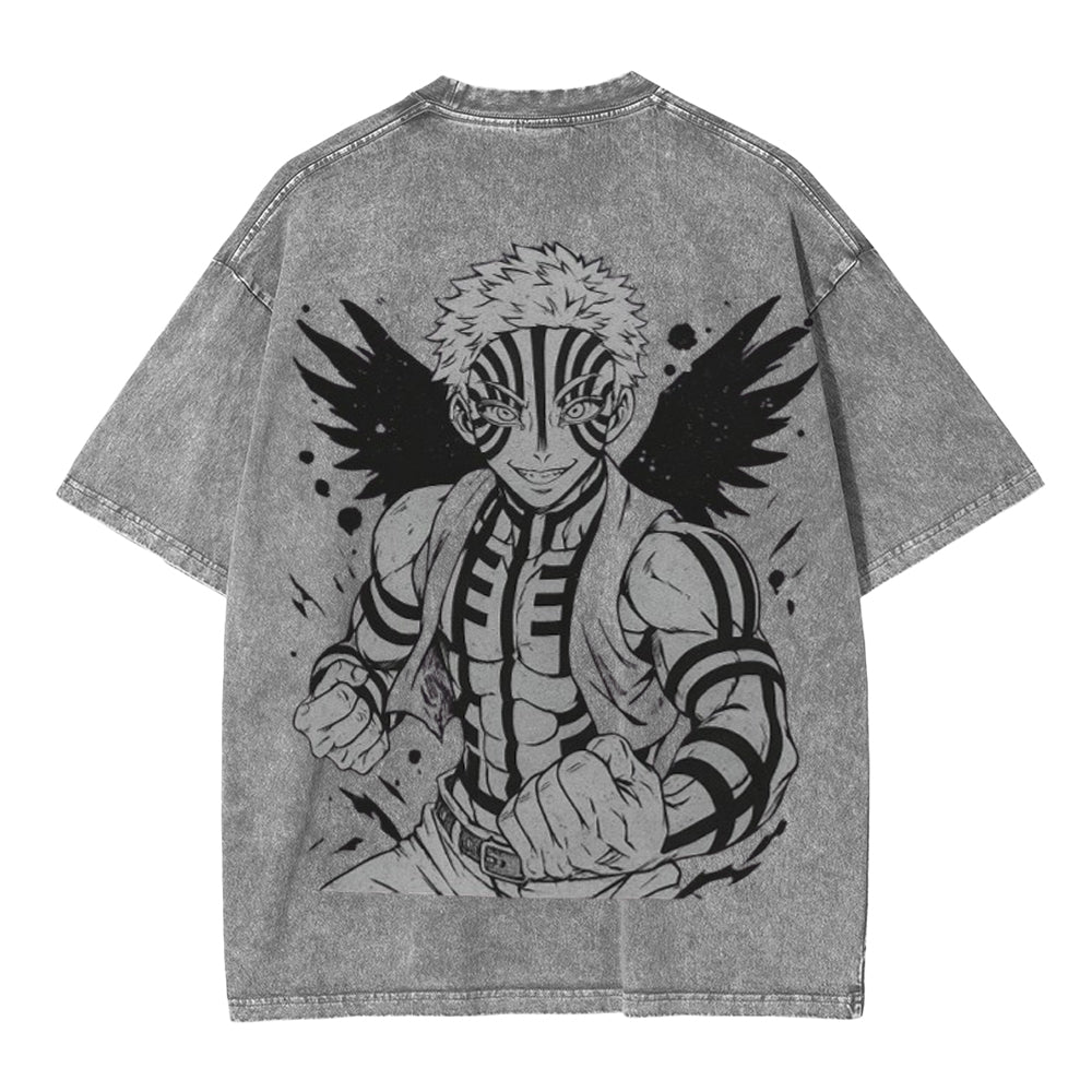 Camiseta lavada unisex Akaza Demon Slayer