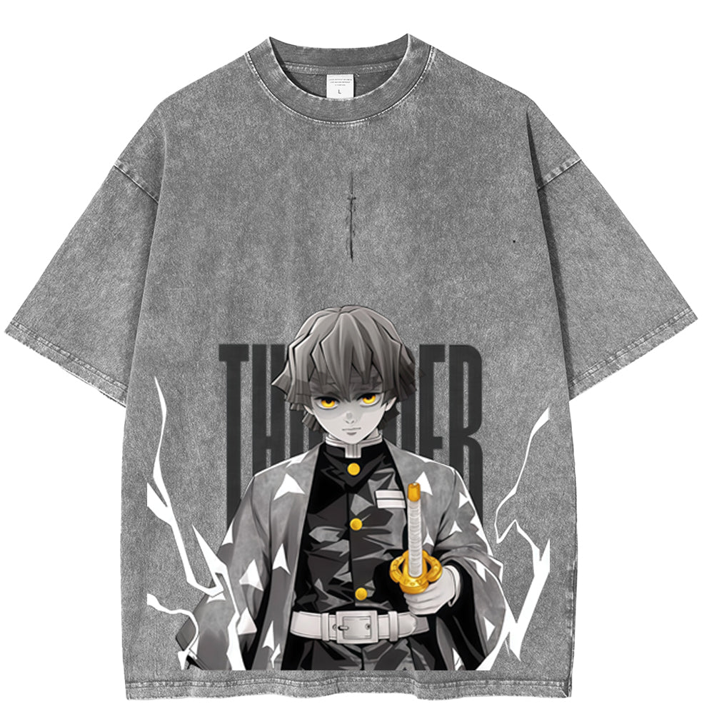 Camiseta lavada unisex Zenitsu Demon Slayer