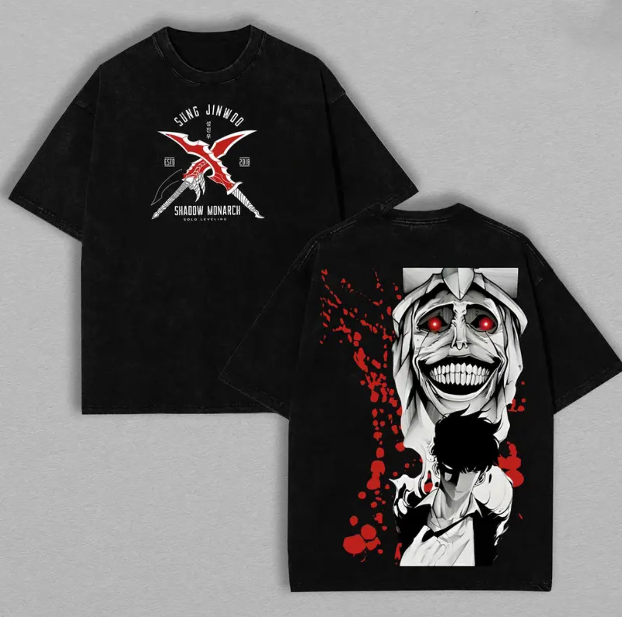 Camiseta unisex lavada estampada de Sung Jin Woo Solo Leveling