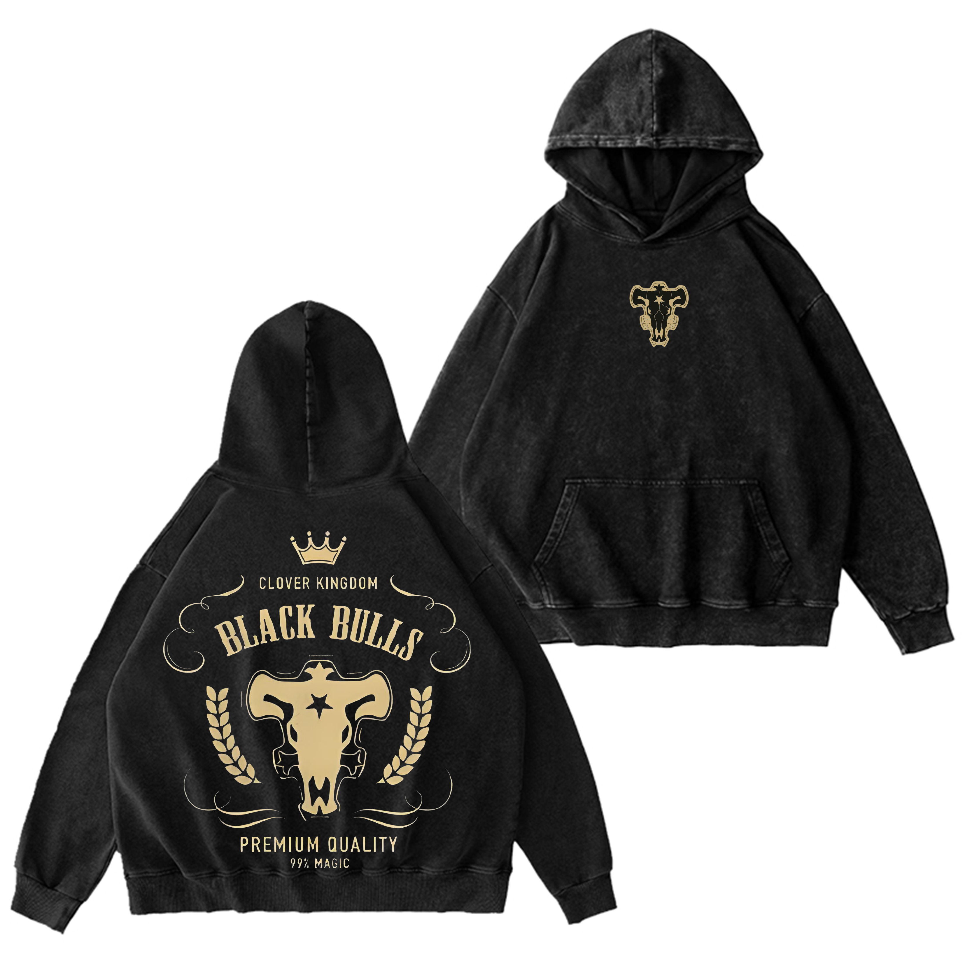 Sudadera con Capucha Lavada Vintage Black Bulls Black Clover