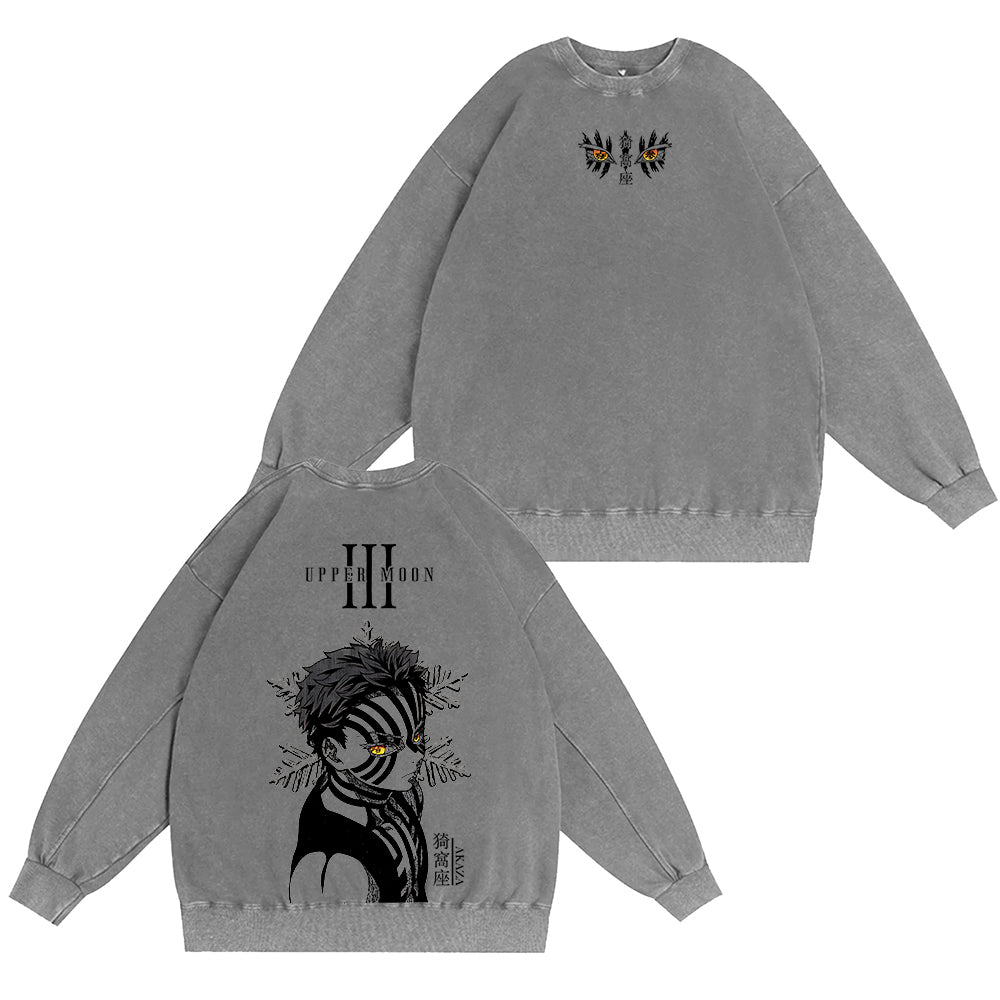 Sudadera unisex Akaza, Demon Slayer Anime con cuello redondo desgastado