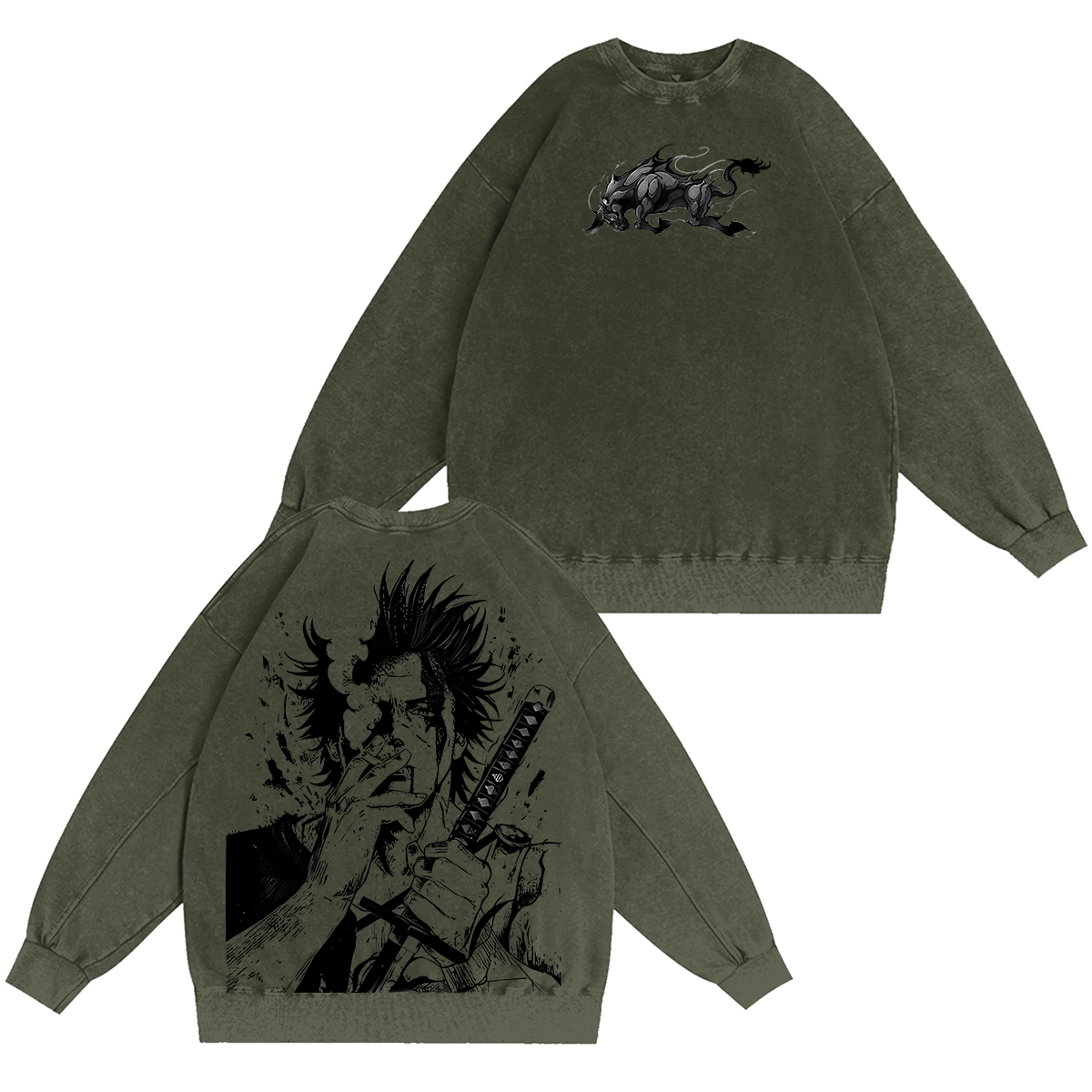 Sudadera unisex vintage lavada con estampado doble de Yami Sukehiro x Black Bulls del anime Black Clover