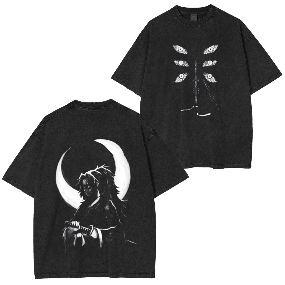 Kokushibo-Demon Slayer Camiseta vintage desgastada/Cuello redondo/Sudadera con capucha