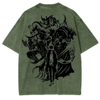 T-shirt en coton délavé animé Solo Leveling de Sung Jin Woo, édition limitée rétro