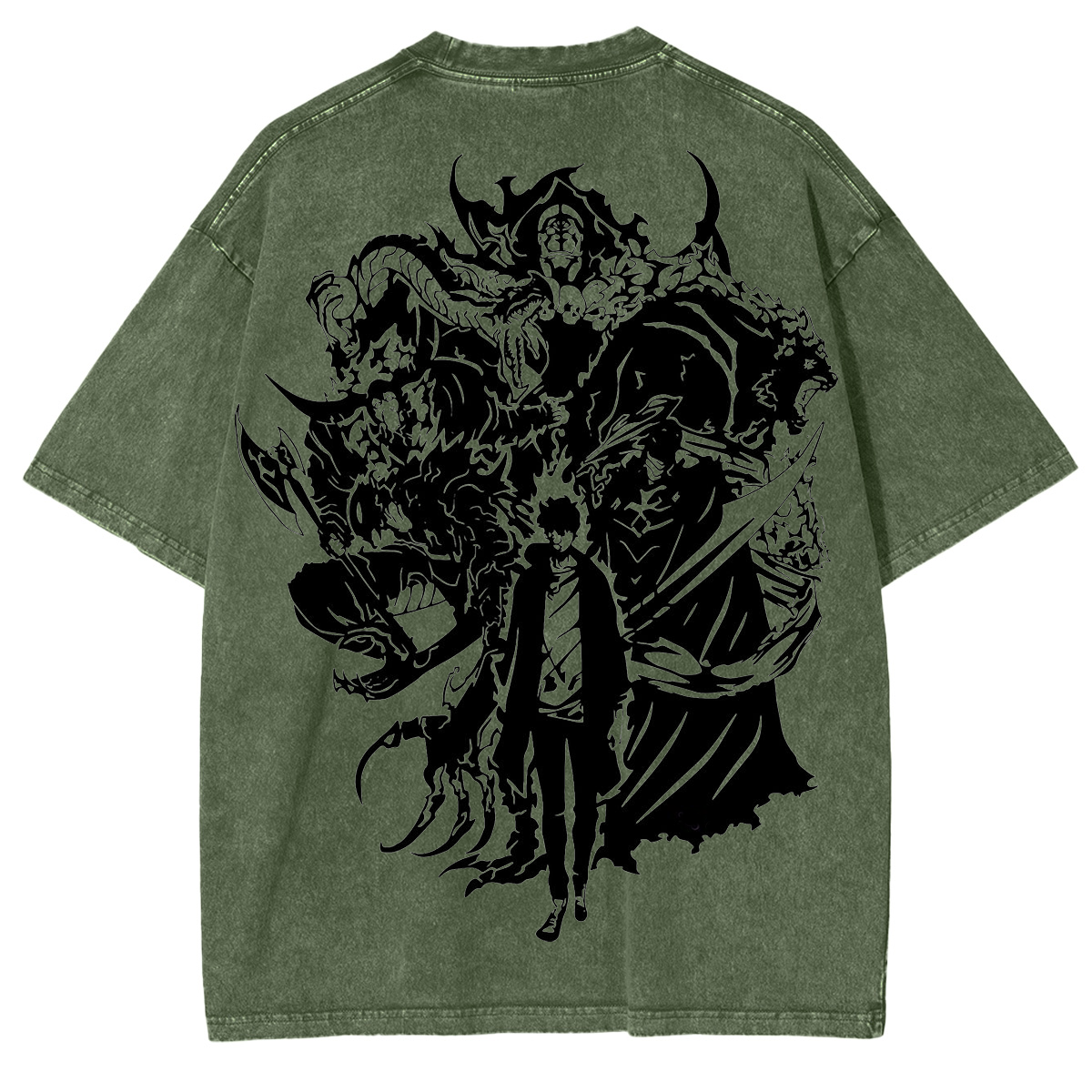 T-shirt en coton délavé animé Solo Leveling de Sung Jin Woo, édition limitée rétro
