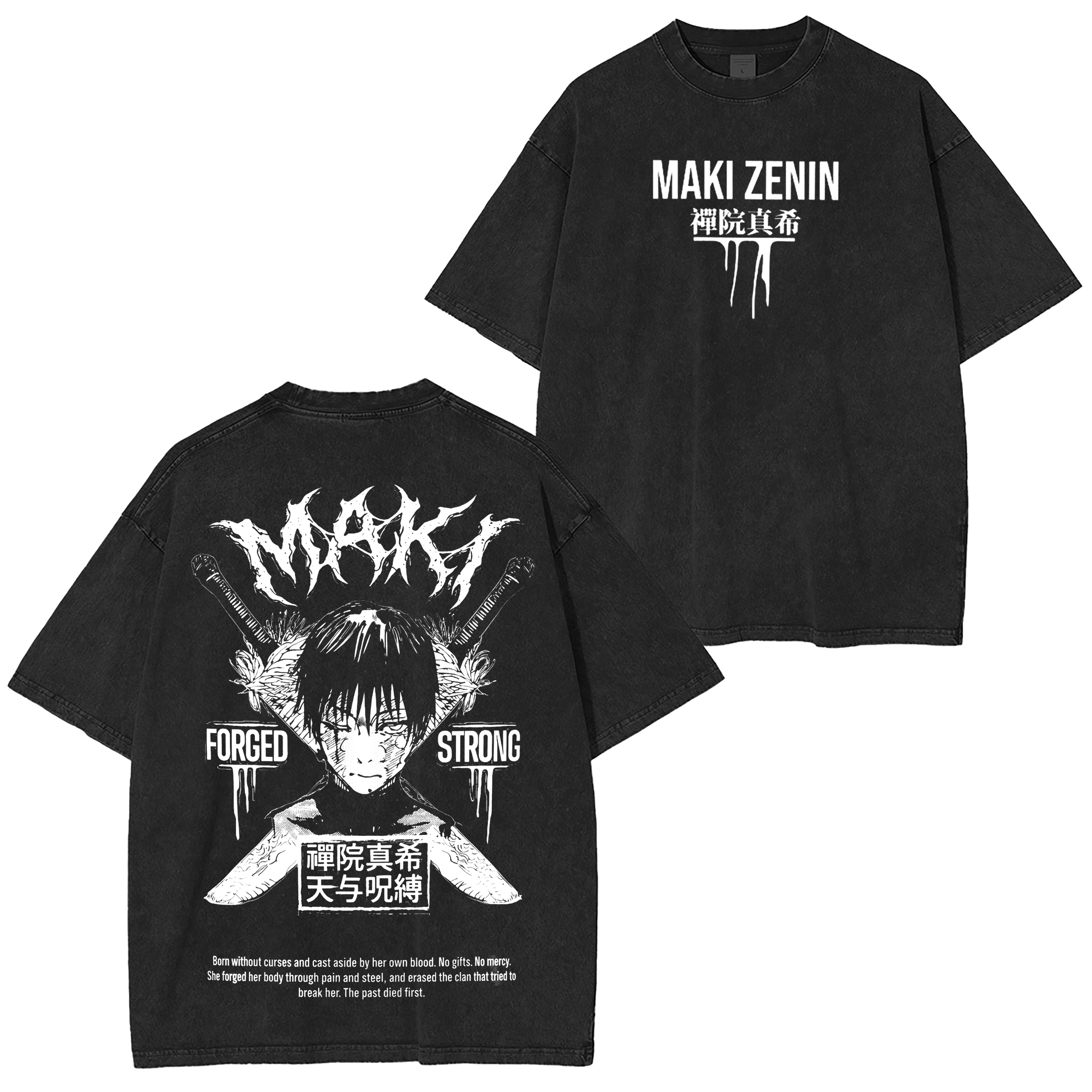 T-shirt/Sweat-shirt/Pull à capuche délavé(e) Maki Zenin, Jujutsu Kaisen, Style Anime Vintage