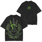 Camiseta Lavada de Roronoa Zoro, Primer Oficial de los Piratas de Sombrero de Paja
