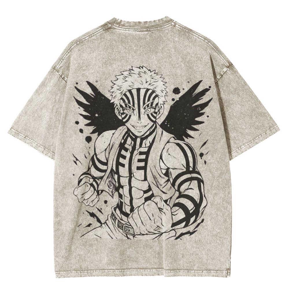 Camiseta lavada unisex Akaza Demon Slayer