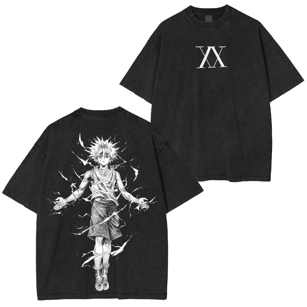 Camiseta Oversize Estampada Lavada de Anime Hunter x Hunter